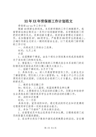 XX年XX年劳保部工作计划范文
