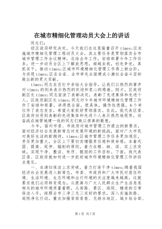 在城市精细化管理动员大会上的讲话