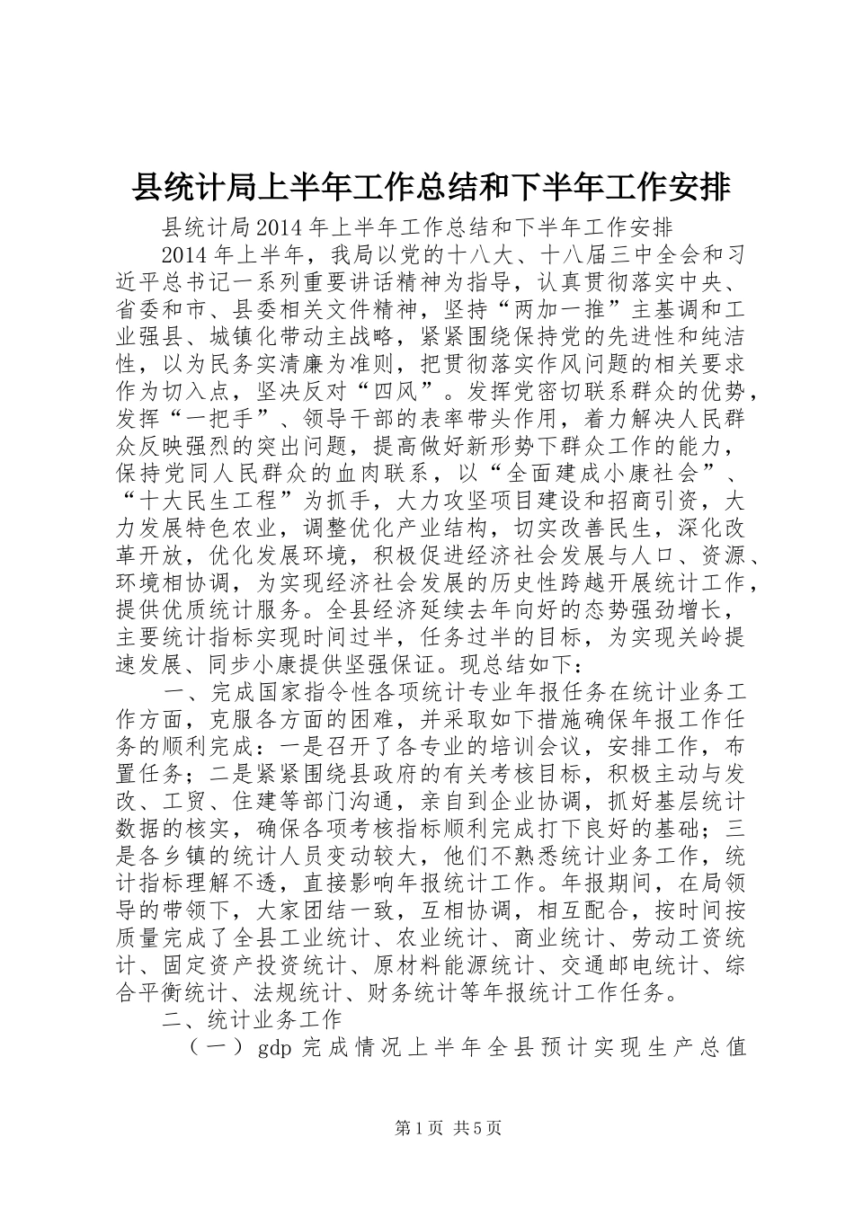 县统计局上半年工作总结和下半年工作安排_第1页