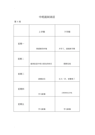 中班晨间谈话内容进度表