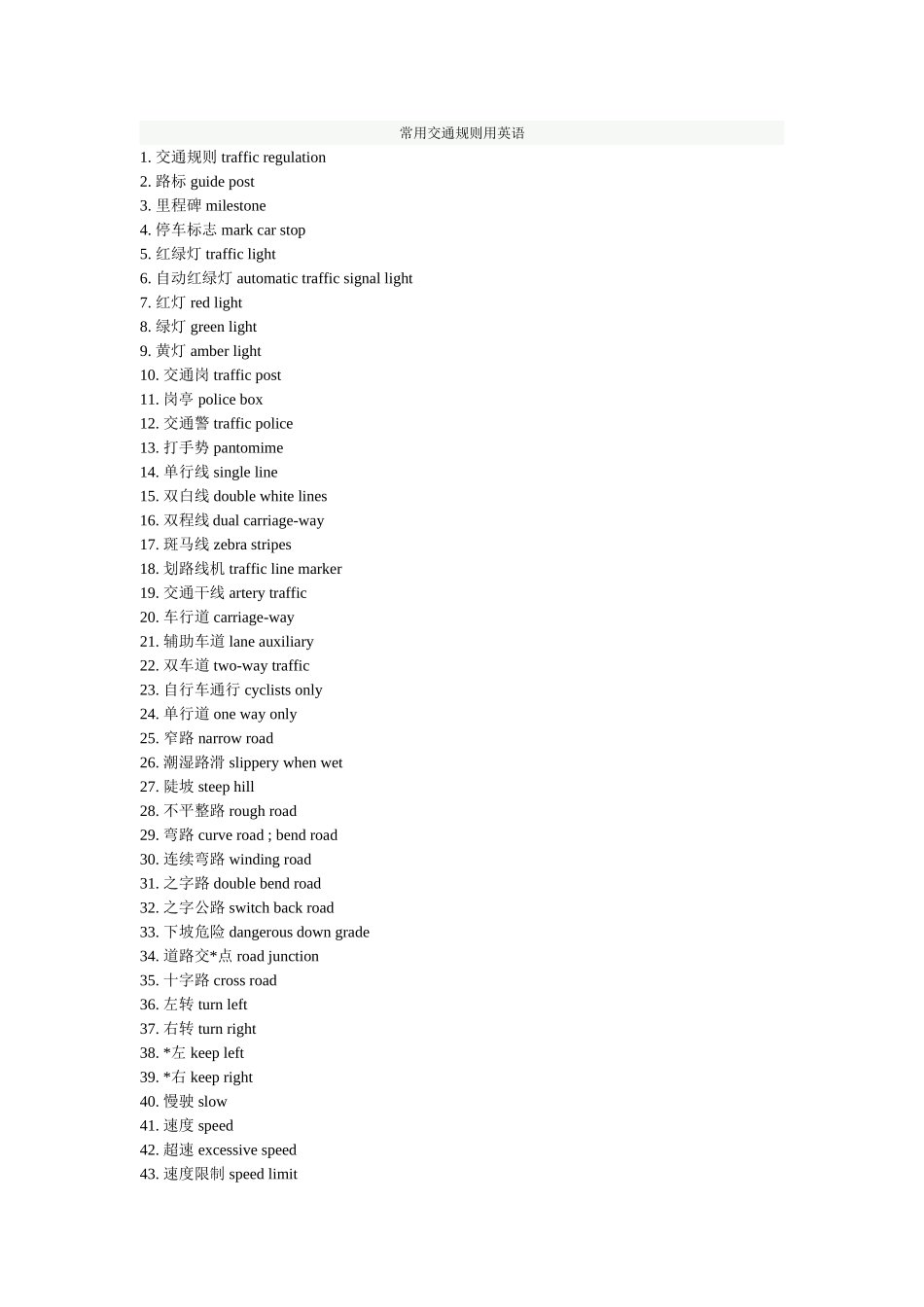 常用交通规则用英语_第1页