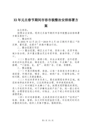 XX年元旦春节期间市容市貌整治安排部署方案