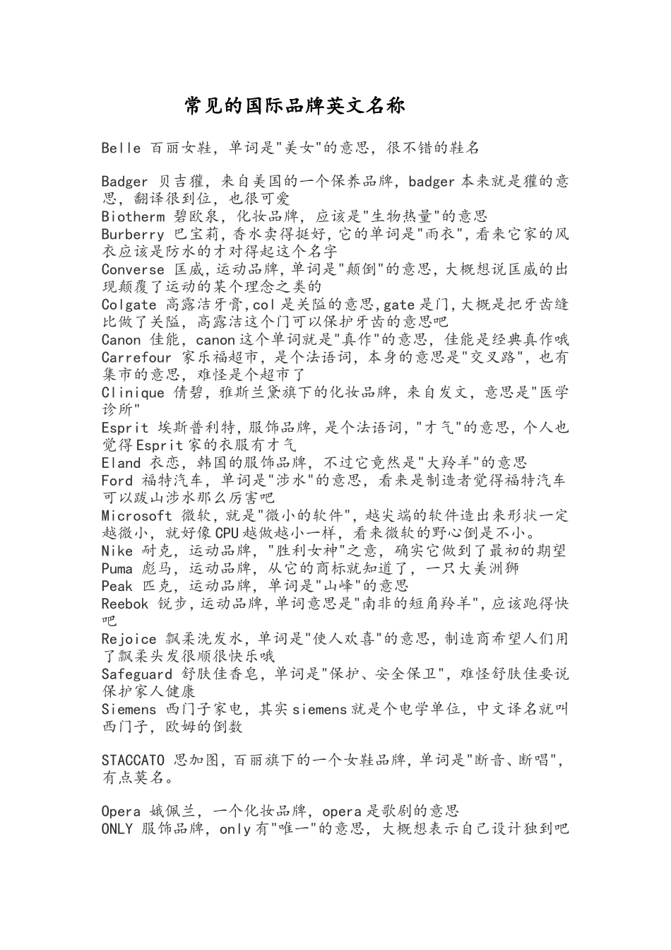 常见的国际品牌英文名称_第1页