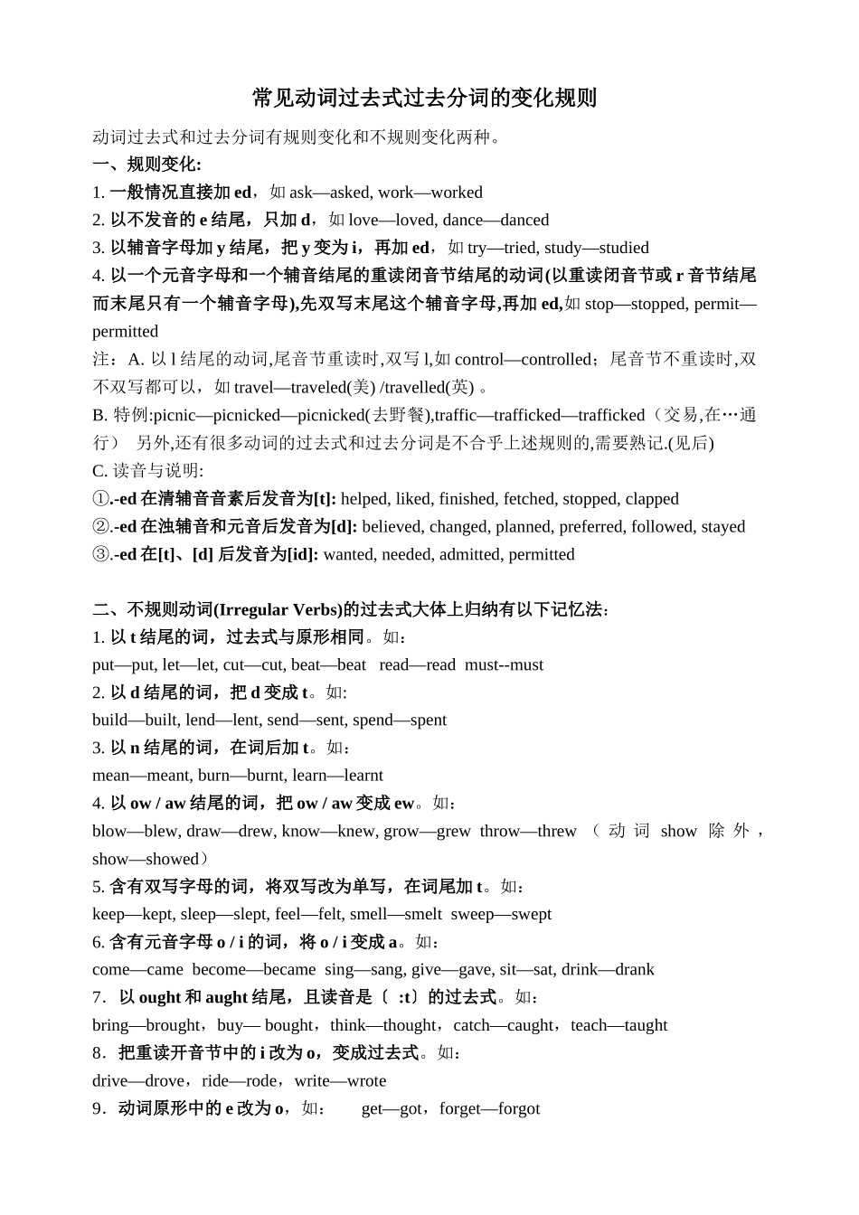 常见动词过去式过去分词的变化规则_第1页