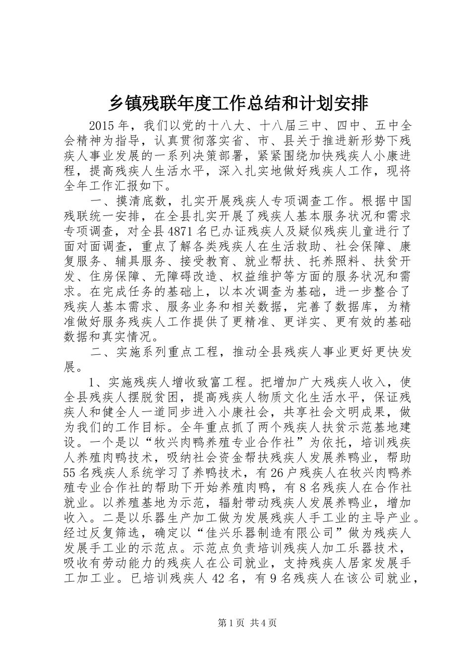 乡镇残联年度工作总结和计划安排_第1页