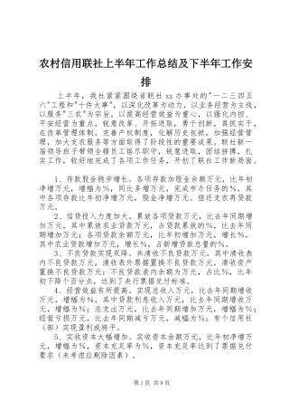 农村信用联社上半年工作总结及下半年工作安排