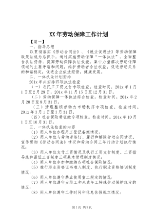 XX年劳动保障工作计划