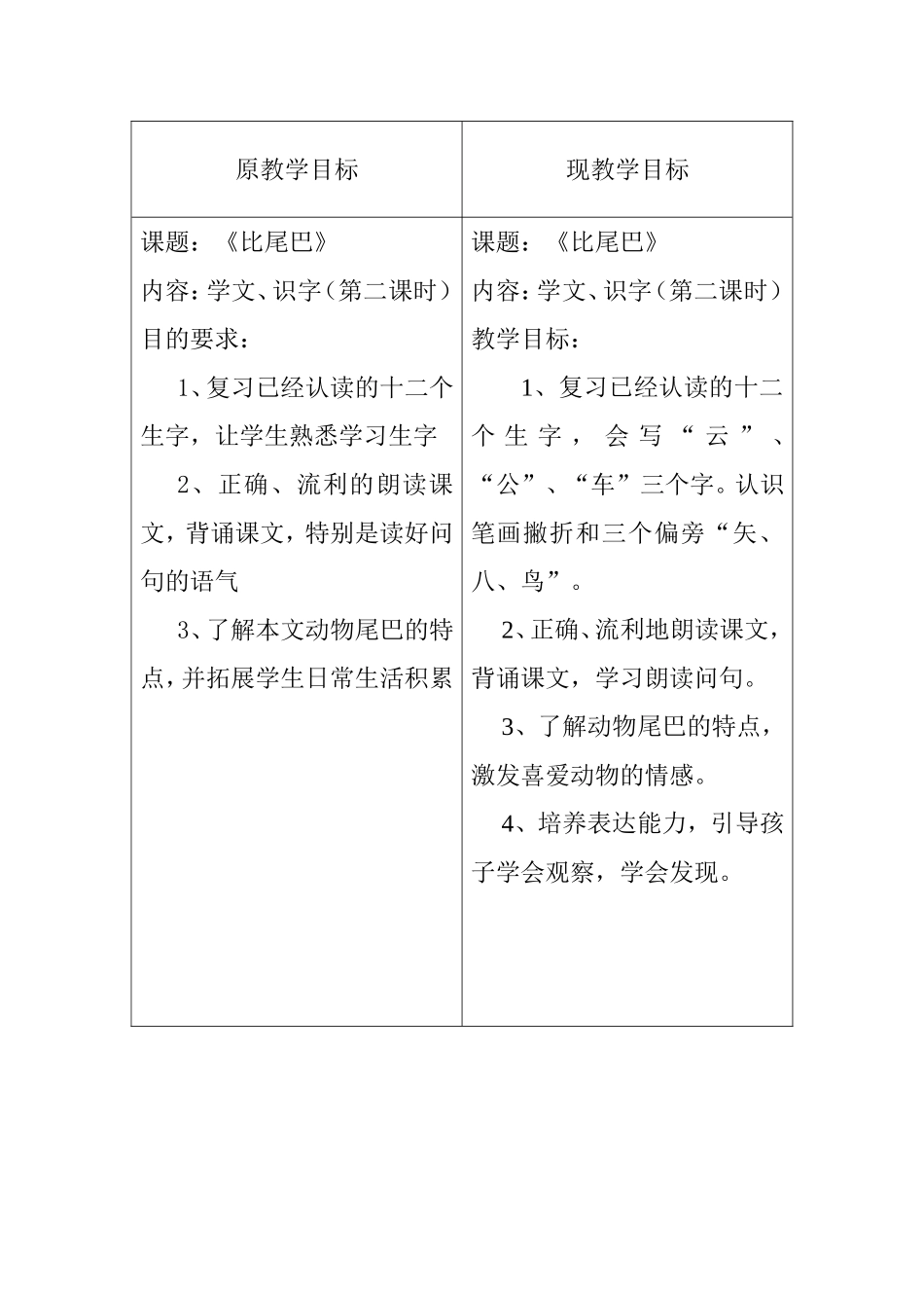 比尾巴教学目标设计对比_第1页