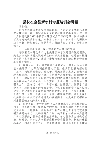 县长在全县新农村专题培训会讲话