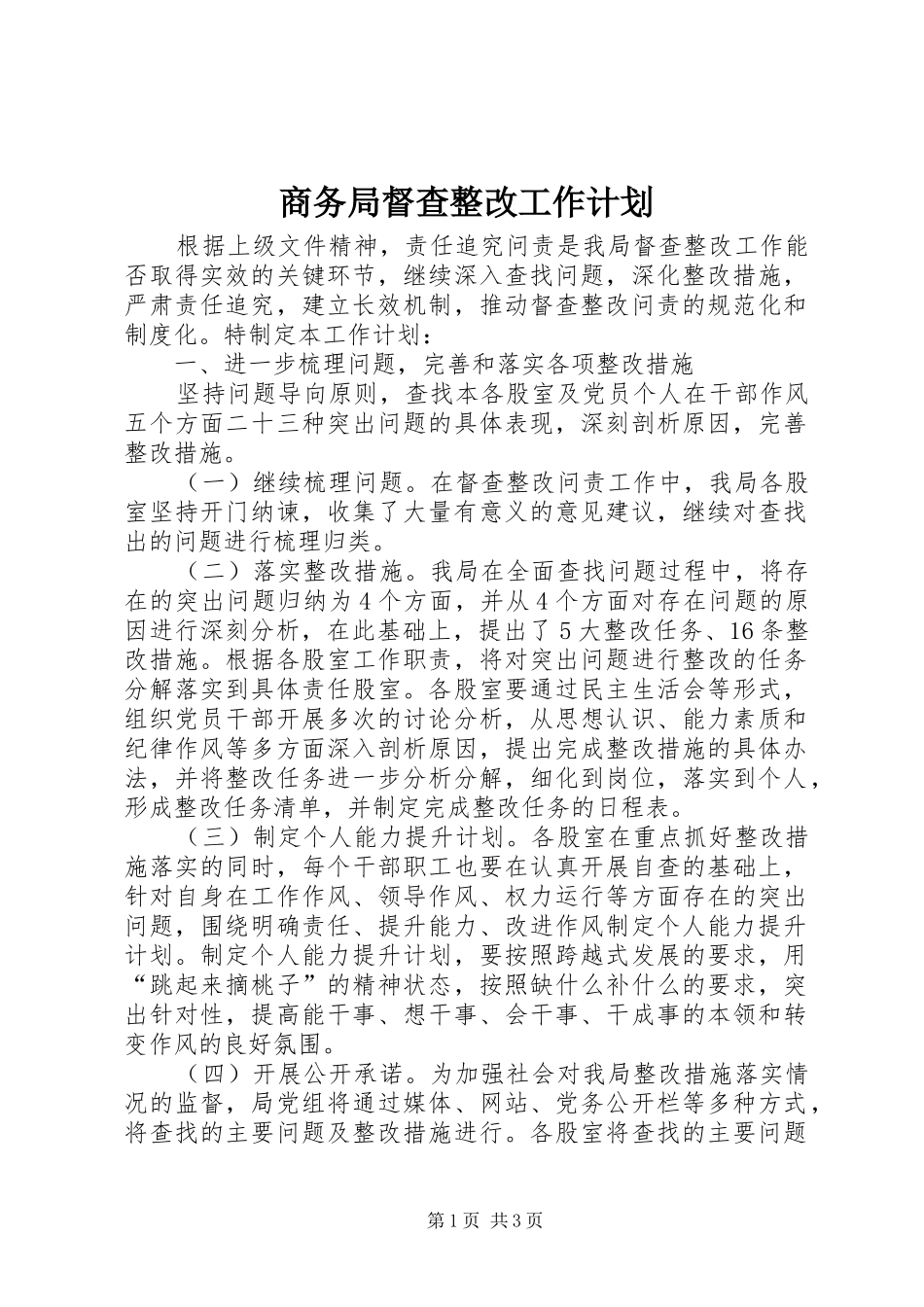 商务局督查整改工作计划_第1页