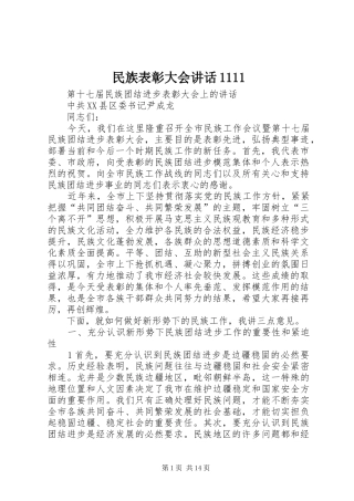 民族表彰大会讲话1111