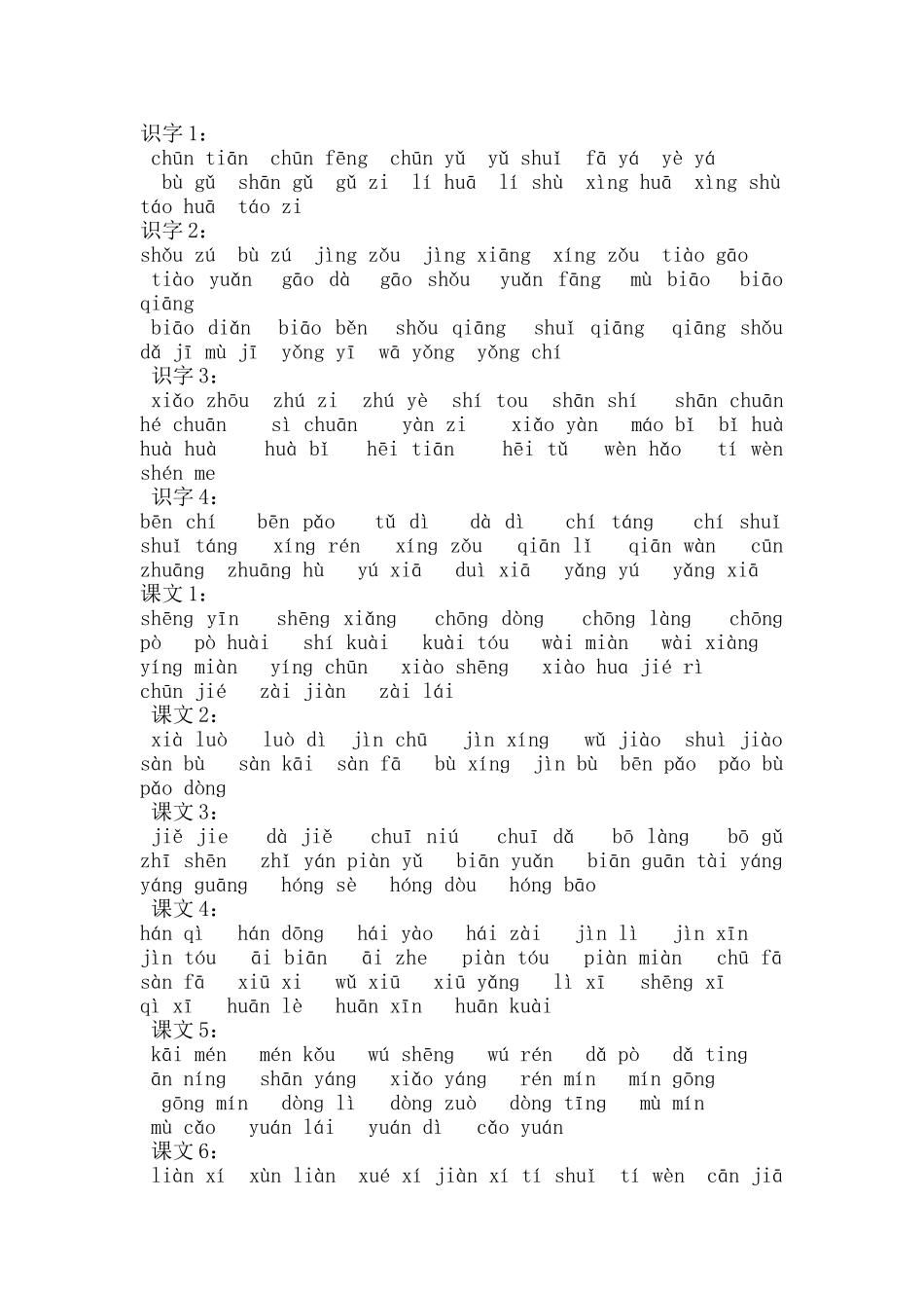 一年级看拼音写词语_第1页