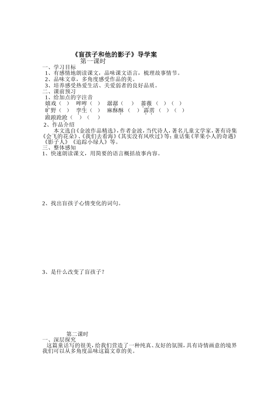 盲孩子和他的影子导学案_第1页