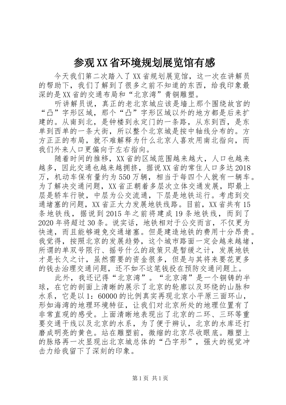 参观XX省环境规划展览馆有感_第1页