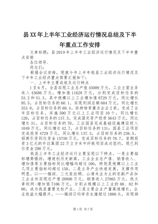 县XX年上半年工业经济运行情况总结及下半年重点工作安排