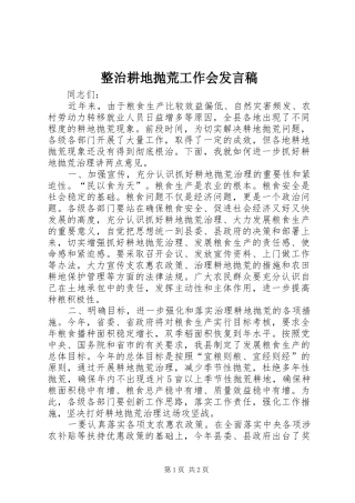 整治耕地抛荒工作会发言稿