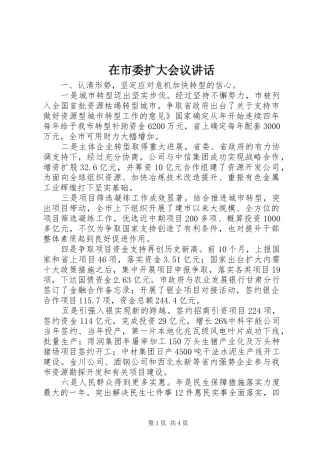 在市委扩大会议讲话