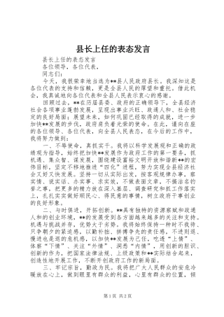 县长上任的表态发言