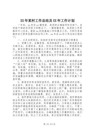XX年某村工作总结及XX年工作计划
