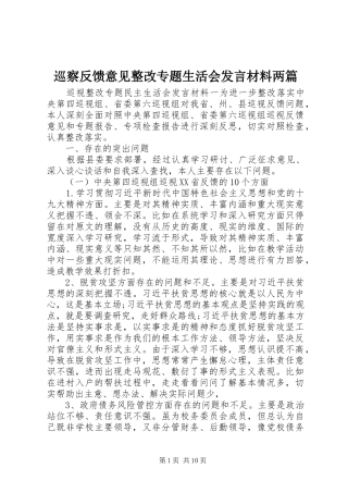 巡察反馈意见整改专题生活会发言材料两篇
