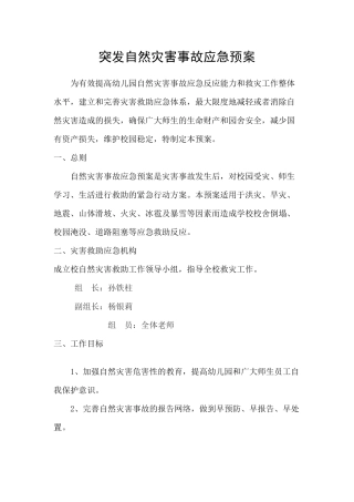 诚信幼儿园突发自然灾害事故应急预案