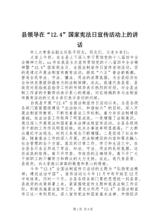县领导在“12.4”国家宪法日宣传活动上的讲话