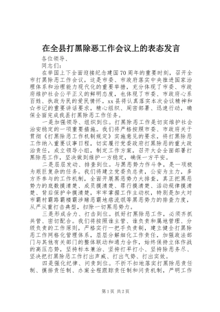 在全县打黑除恶工作会议上的表态发言