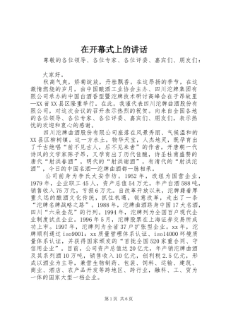 在开幕式上的讲话