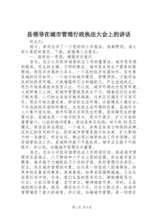 县领导在城市管理行政执法大会上的讲话