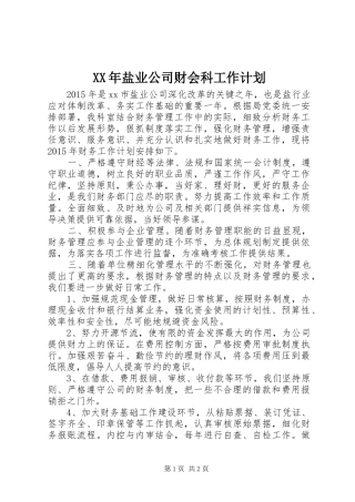 XX年盐业公司财会科工作计划
