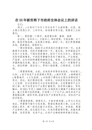 在XX年新形势下市政府全体会议上的讲话