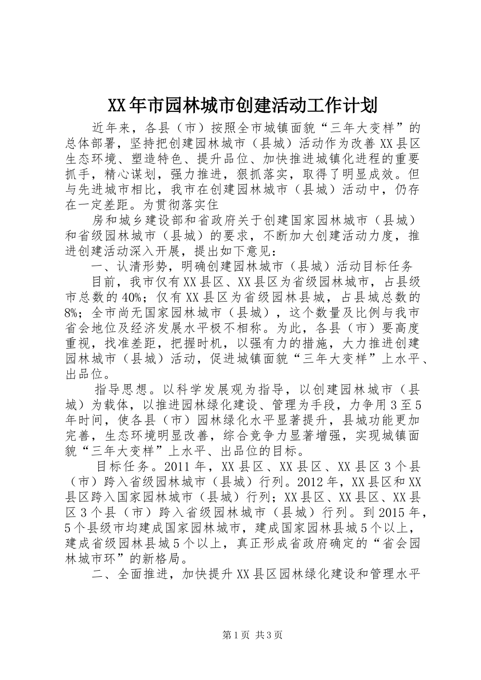 XX年市园林城市创建活动工作计划_第1页