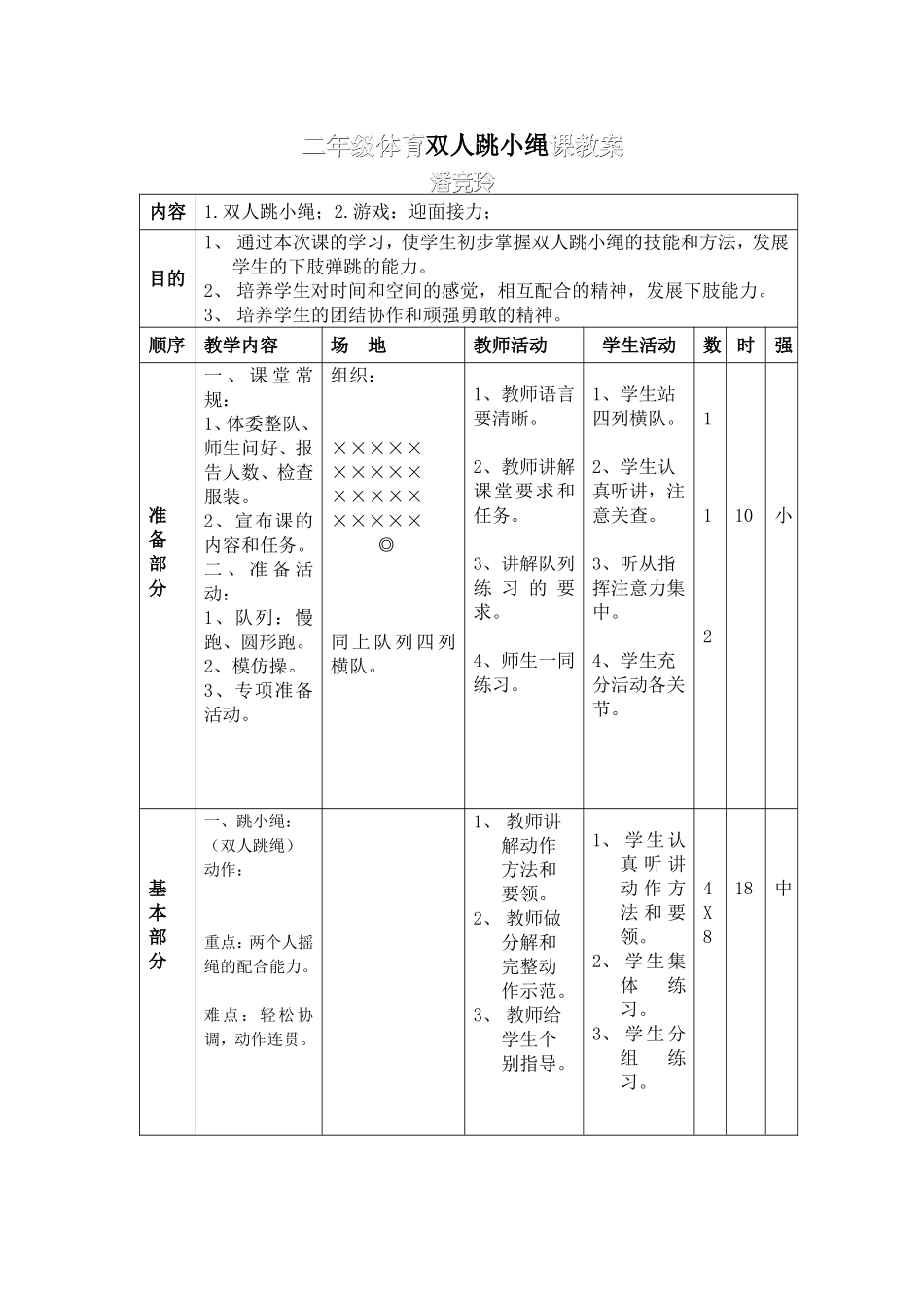 二年级体育双人跳小绳课教案_第1页