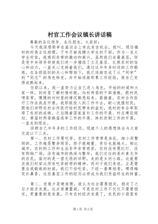 村官工作会议镇长讲话稿