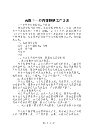医院下一步内部控制工作计划