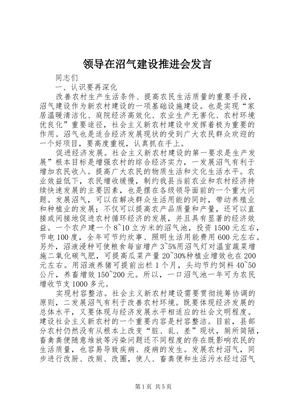 领导在沼气建设推进会发言_第1页