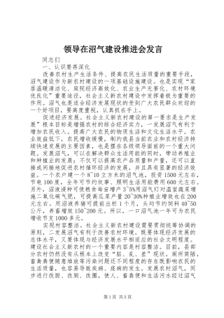 领导在沼气建设推进会发言