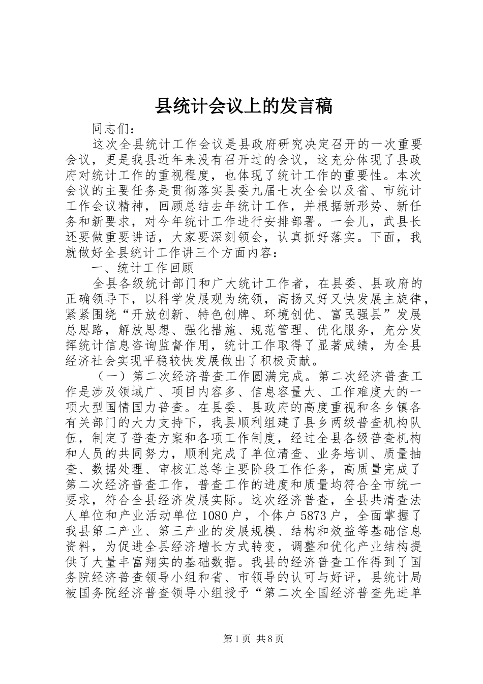 县统计会议上的发言稿_第1页