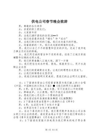 供电公司春节晚会致辞
