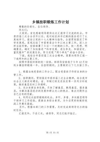 乡镇挂职锻炼工作计划