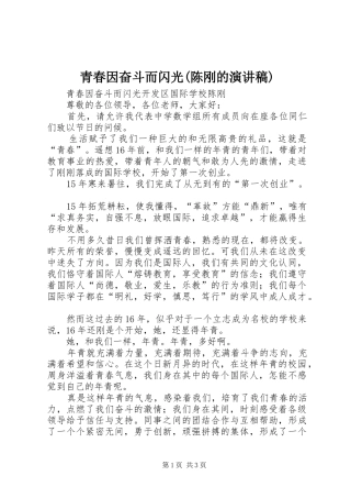 青春因奋斗而闪光(陈刚的演讲稿)
