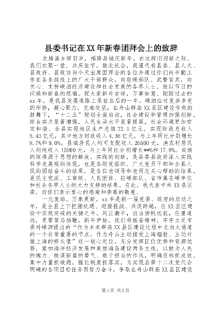 县委书记在XX年新春团拜会上的致辞