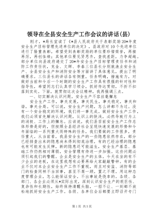 领导在全县安全生产工作会议的讲话(县)