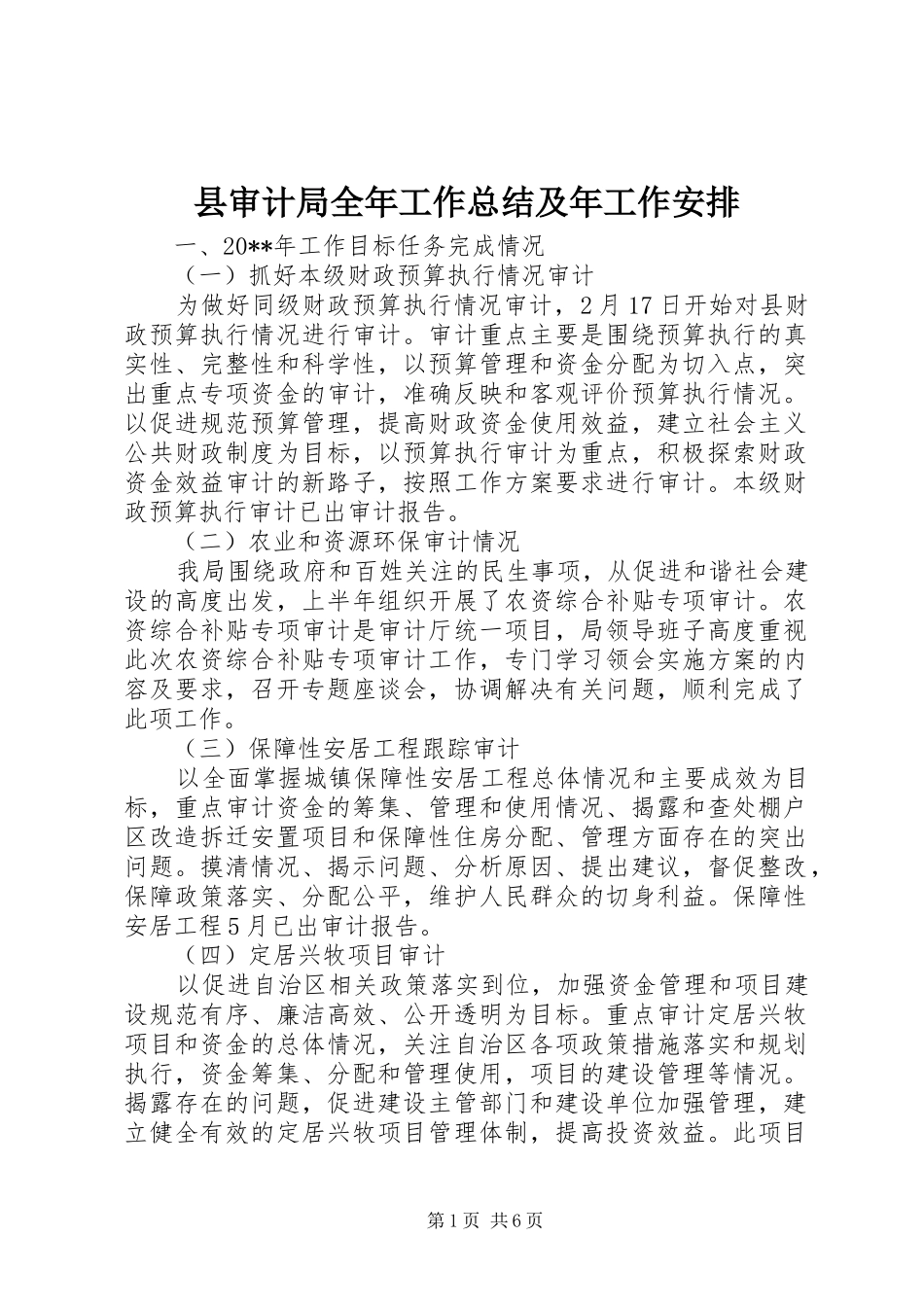 县审计局全年工作总结及年工作安排_第1页