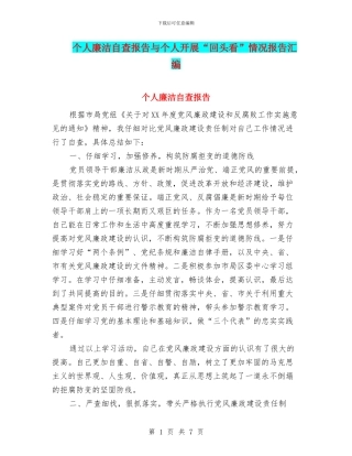 个人廉洁自查报告与个人开展“回头看”情况报告汇编