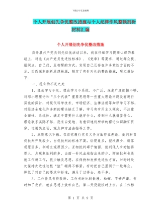个人开展创先争优整改措施与个人纪律作风整顿剖析材料汇编