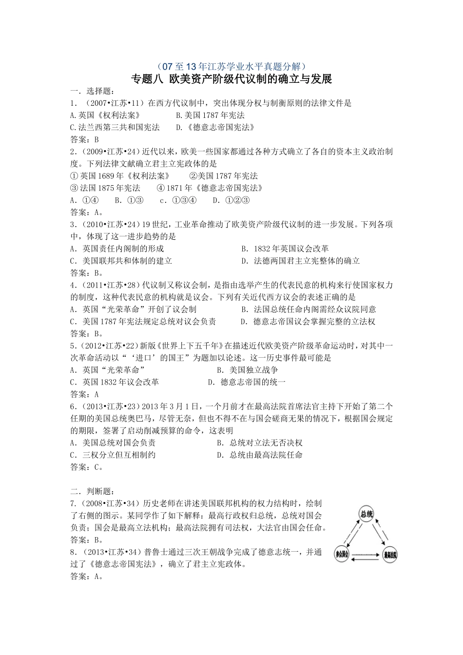 专题八欧美资产阶级代议制的确立与发展_第1页