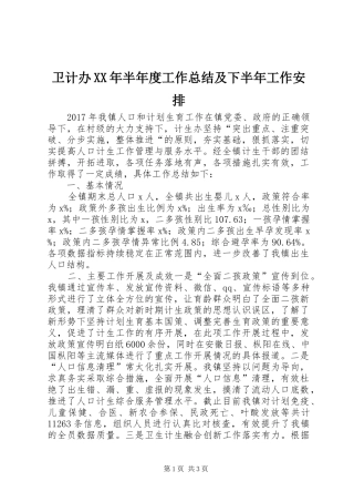 卫计办XX年半年度工作总结及下半年工作安排