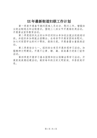 XX年最新街道妇联工作计划