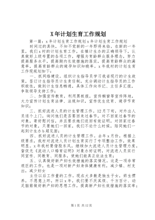 X年计划生育工作规划